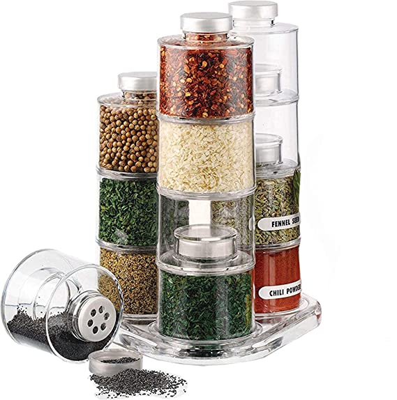 12 Spice Tower Carousel Containers for Kitchen Spices