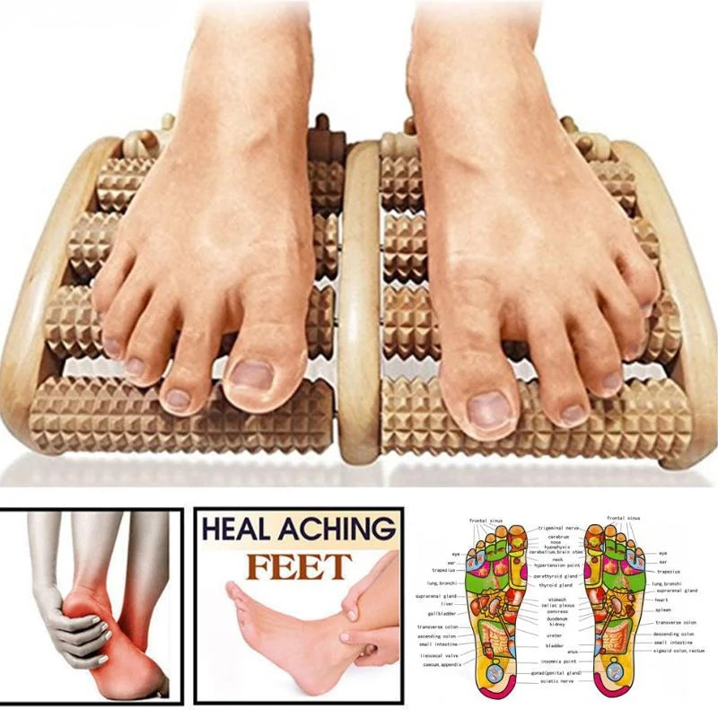 Wooden Foot Roller Massager | Manual Reflexology Therapy Tool for Pain Relief, Stress Relaxation & Foot Care